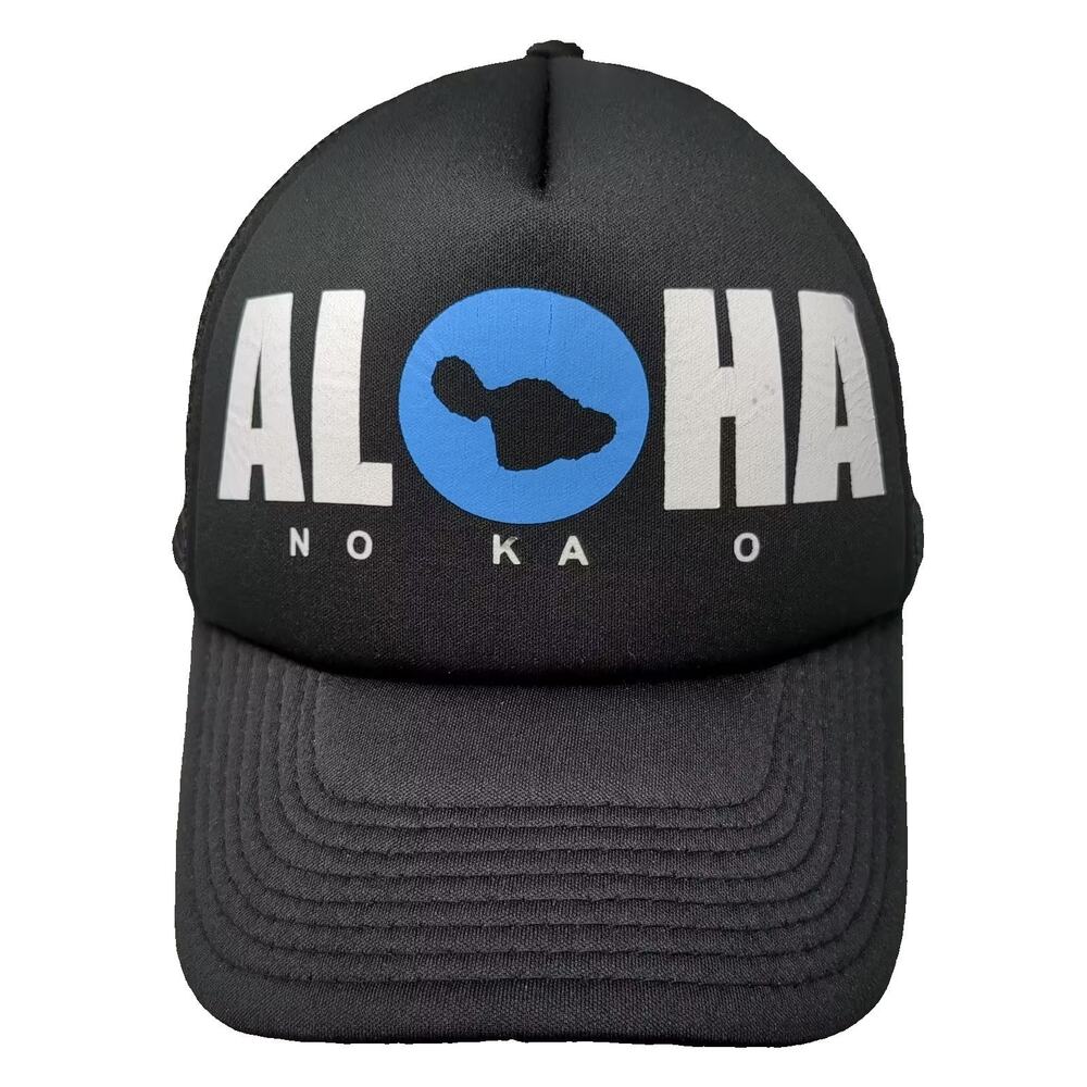 Maui Trucker Hat Black Blue One Size Aloha No Ka Oi Graphic Foam Mesh Snapback